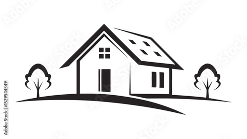 Home icon with a residential house design and roof illustration silhouette vector illustration line art on white background