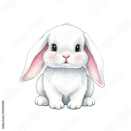Cute White Bunny Sitting – Kids Illustration – Transparent Background