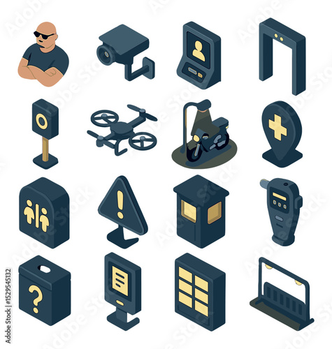 Nighttime transportation isometric set. taxi stand, scooter dock, rideshare pickup point, night bus, metro entrance at night, parked bicycle with lights.