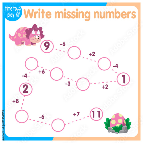 Activities for kids. Copy the path. Logical games for kids. Vector illustration. Square format book dinosaur