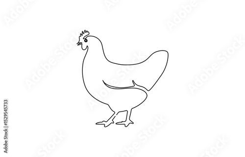 Hen in continuous line art drawing style. Chicken minimalist black linear design isolated on white background,  Silhouette of chickens on a white background in a minimalist style.