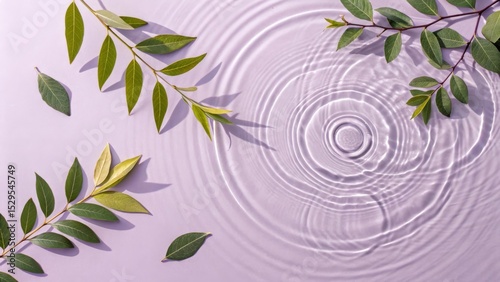 Lavender Water with Green Leaves, Ripples, Spa Wellness, Beauty Mockup