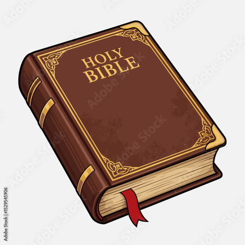 Beautiful detailed illustration of the Holy Bible with ornate gold borders