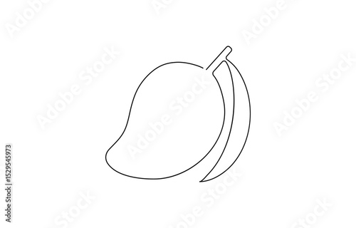 Continuous one line drawing of mango fruit with leaf. Mango fruit hand drawn single line art  Mango fruit hand drawn single line art.