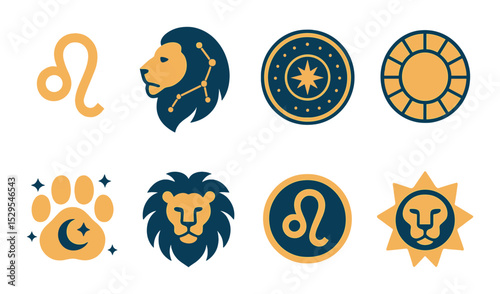 Lion Zodiac Concept isometric set. Leo star sign, lion with constellation, astrological circle, zodiac wheel icon, celestial paw, cosmic mane, leo glyph
