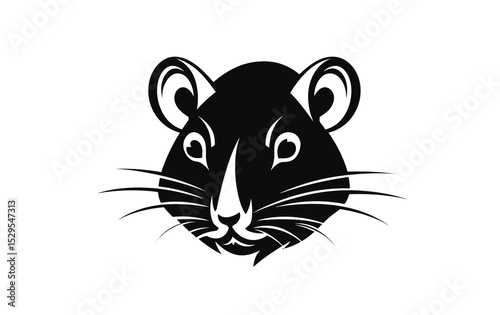 Mouse head logo, black and white, white background