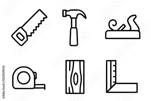 Minimalist Carpentry and Woodworking Tools Icons Set