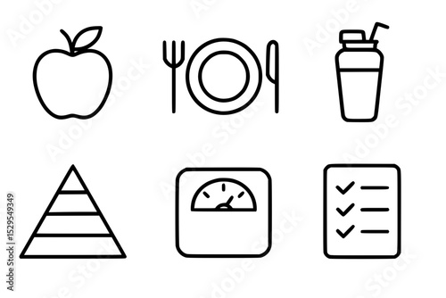 Minimal Nutrition and Healthy Eating Icon Set
