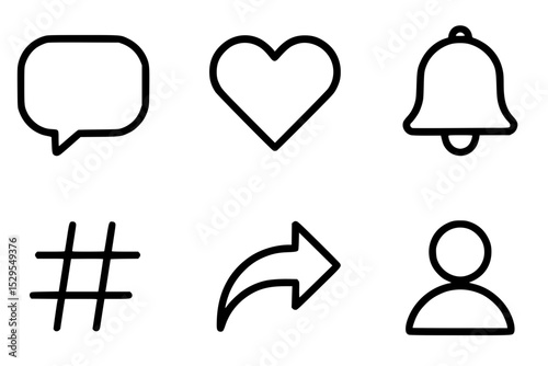 Minimal Social Media Icons Including Comment, Like, Share, and Notification