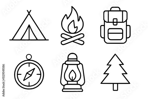 Minimal Camping and Outdoor Adventure Icon Set
