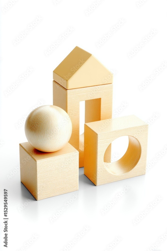 Obraz premium Pastel Yellow Wooden Building Blocks Isolated on White Background