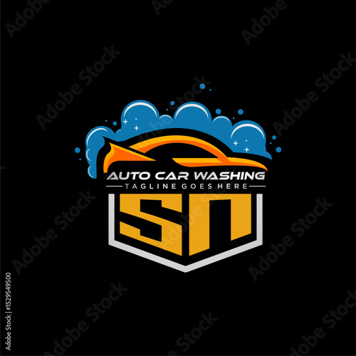 SN initial monogram for carwash with car clean image design vector