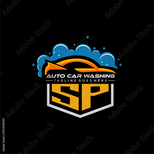 SP initial monogram for carwash with car clean image design vector