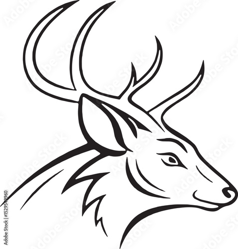 A clean and stylish deer head line art design. This minimal antlered silhouette captures a modern and elegant wildlife look, ideal for tattoos, stickers, decals, logos, and nature-themed prints.