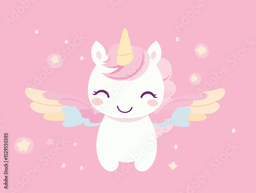 Cute Pink Unicorn with Wings