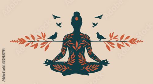Mindfulness and Tranquility A Yoga and Nature Illustration