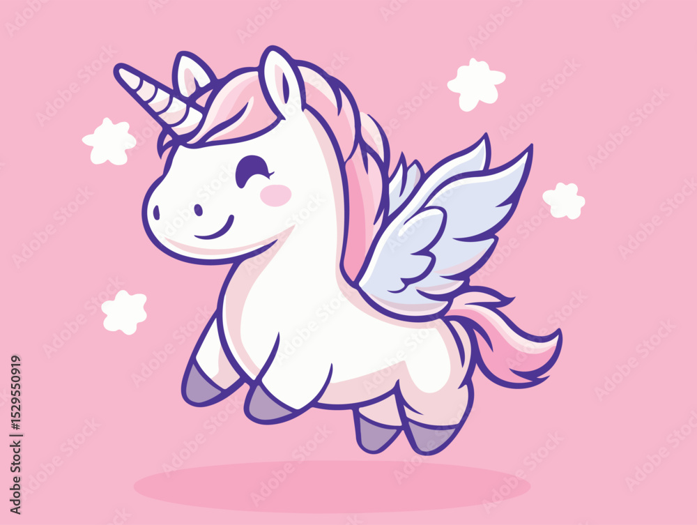Naklejka premium Cute Flying Unicorn with Wings