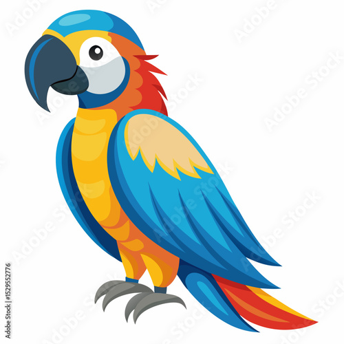 Vibrant Macaw Illustration on White Background Detailed Vector Design with Bold Colors and Clean Lines for