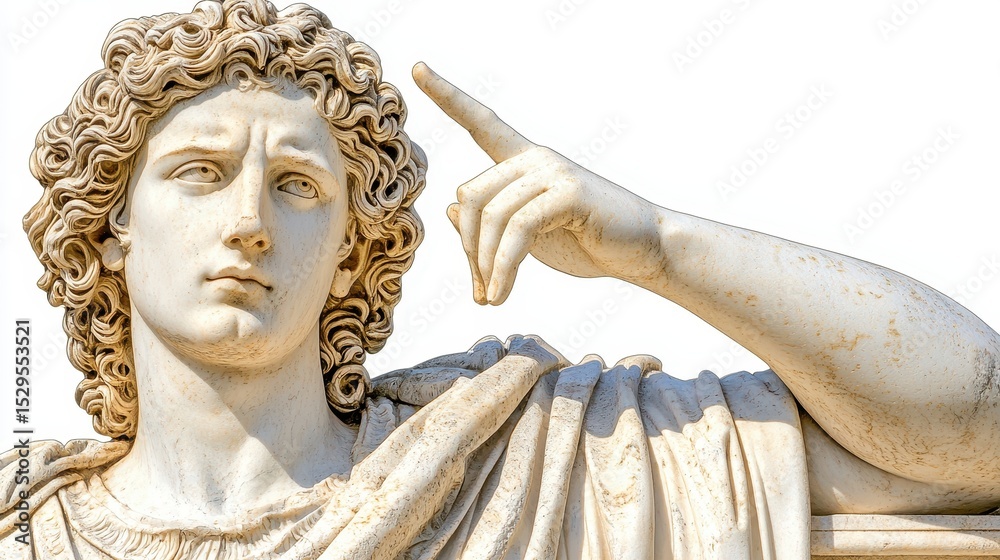 Obraz premium Detailed White Stone Sculpture Of Male Figure With Curly Hair And Draped Clothing