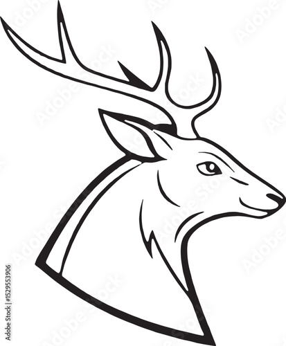 A clean and stylish deer head line art design. This minimal antlered silhouette captures a modern and elegant wildlife look, ideal for tattoos, stickers, decals, logos, and nature-themed prints.