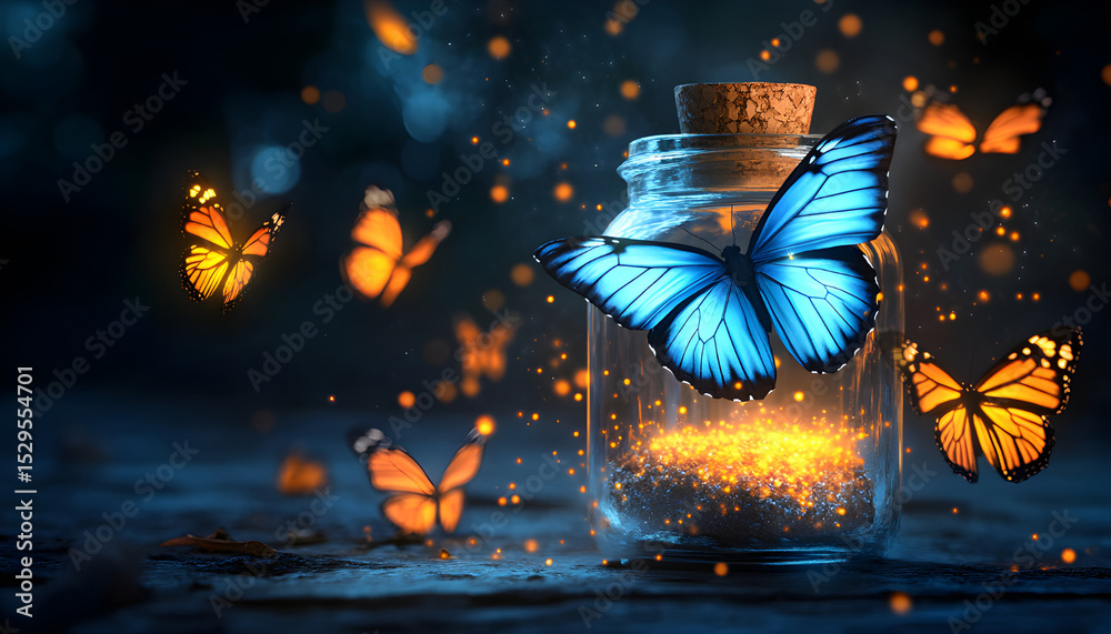 A floating potion surrounded by butterflies A floating potion surrounded by butterflies