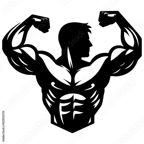 A stylized black vector image of a bodybuilder flexing muscles.