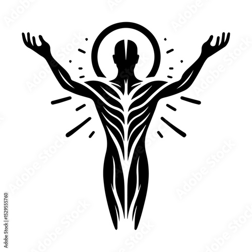 A black vector illustration of a human figure with outstretched arms.
