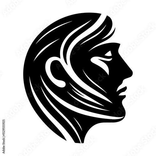 A black vector image of a human face in a contemplative mood.
