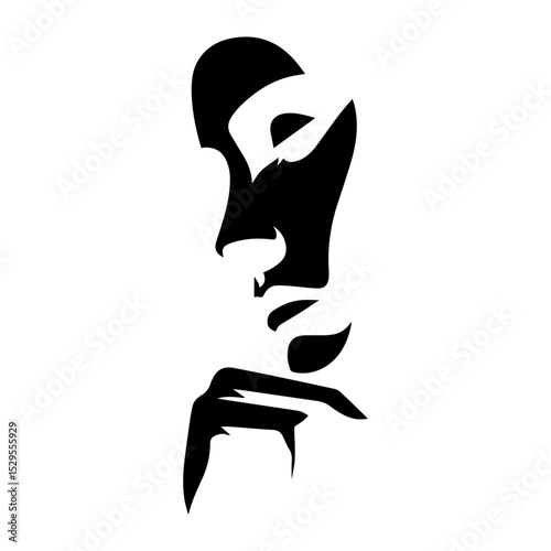 A black vector image of a human face in a contemplative mood.