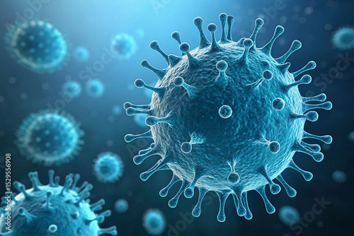 3D Illustration of Virus Cell Under Microscope – Microbiology and Infection Concept