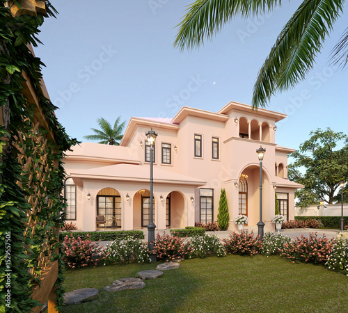 3d render house building exterior view