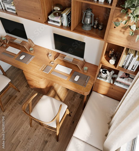3d render study room working room