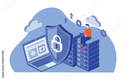 Cybersecurity Flat Illustration Data Protection, Cloud Security, and Network Protection in a Modern Flat Design Style
