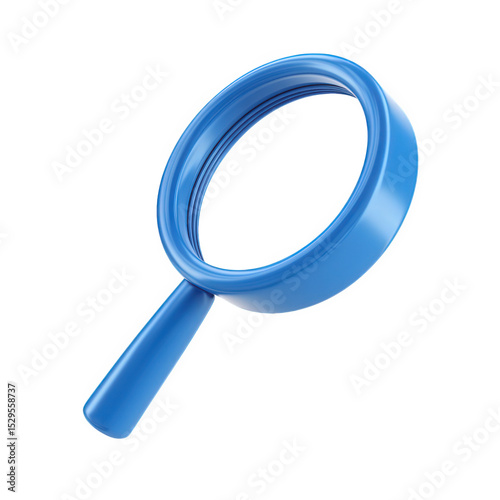 Close-Up of a Blue Magnifying Glass Isolated on White Background