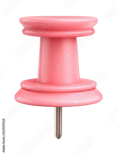 Pink Push Pin with Glossy Finish on White Background for Office Use