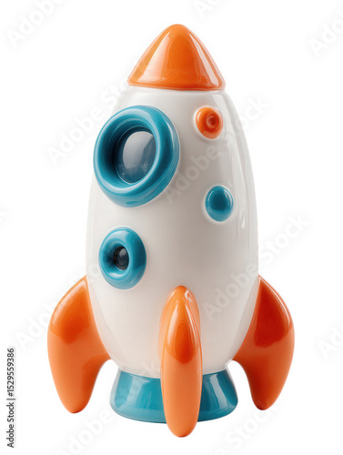 Colorful Toy Rocket Ship on a White Background for Children's Playtime