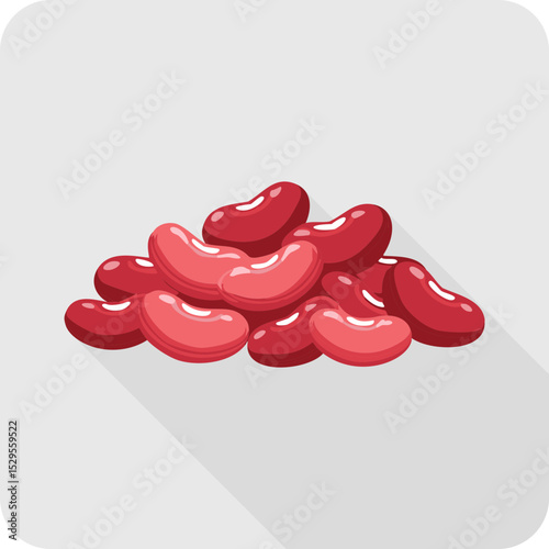 Pile of Red Kidney Beans Icon with Long Shadow , Healthy Legume Flat Design.