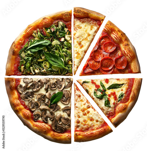 Pizza made from different pizza slices , isolated on transparent background, png