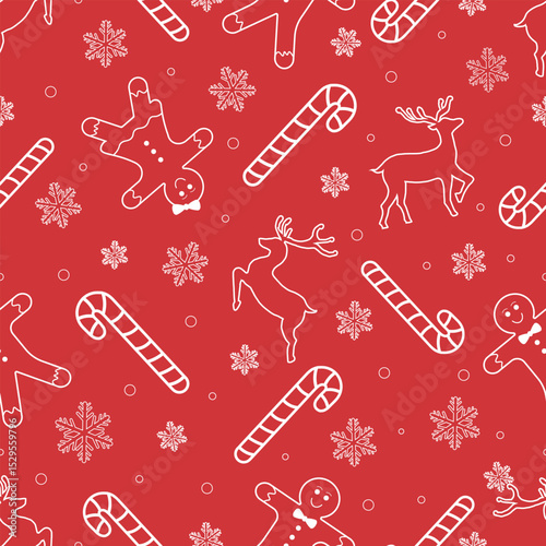 Christmas Outline Seamless Pattern. Christmas and New year Holiday Repeatable Pattern. Decorative Elements Texture for Wallpaper, Gift Wrapping paper, Card or Banner Template or Fabric Textile Prints.