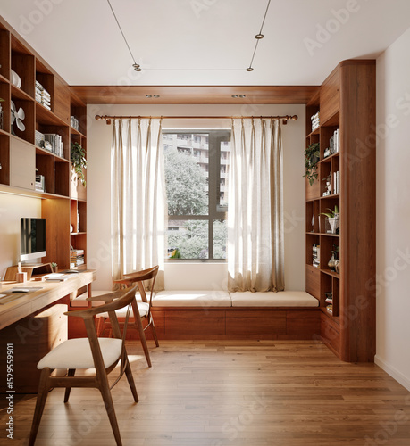 3d render study room working room