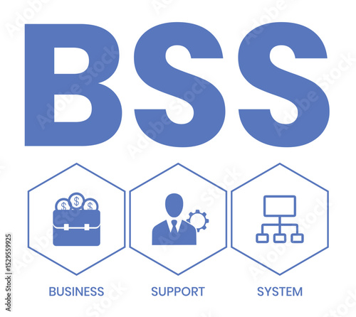BSS - Business Support System acronym. business concept background. vector illustration concept with keywords and icons. lettering illustration with icons for web banner, flyer, landing page