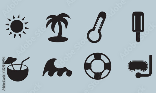 set of summer icons vector