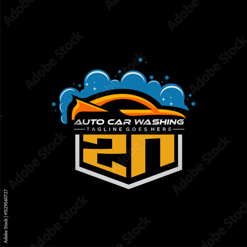 ZN initial monogram for carwash with car clean image design vector