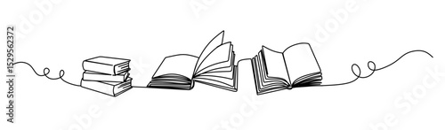 One line drawing of glowing light bulb with human brain over open textbook logo identity. continuous line drawing design graphic vector illustration