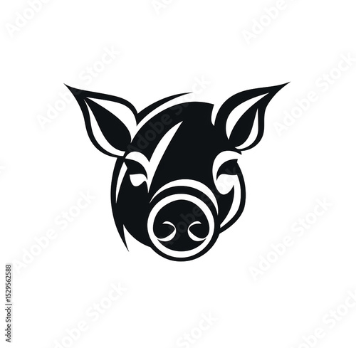 Modern black and white pig face logo for design, white background.