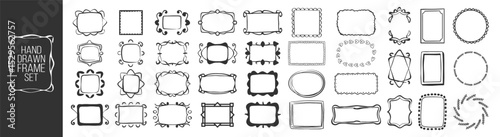 Hand drawn vintage frame set, doodle, wavy, squiggly minimalist borders for wedding invitations, birthday cards, social media templates. Vector illustration