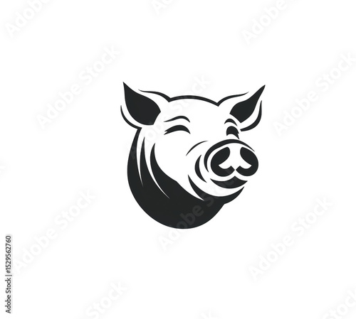 Modern black and white pig face logo for design, white background.