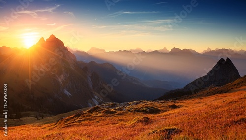 mountain landscape at sunrise sunlit mountain peaks nature background