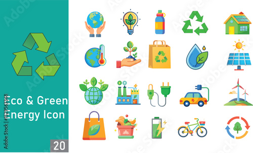 Eco & Green Energy Icons – Colorful Flat Set for Sustainable and Environmental Projects