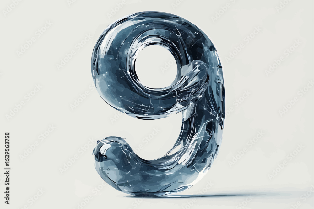 A picture of Shiny and frozen Number Nine with light background A picture of Shiny and frozen Number Nine with light background